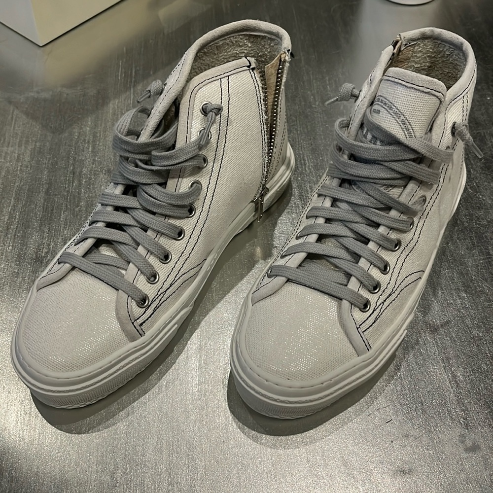 P448 high top sneaker with snake print on back in box